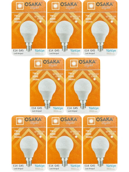 (8 Adet) Osaka 7W (50W) Beyaz Işık E14 Duylu (İnce Duy) Led Mini Ampul ürün görseli 1