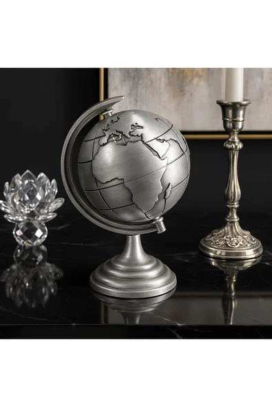 Ofisinize Masaüstü Dekorasyonu Gri Metal Dünya Küresi Masaüstü Süs Ofis ve Ev Dekoru için 13x9 CM ürün görseli 1