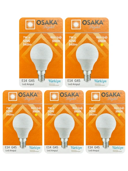 (5 Adet) Osaka 7W (50W) Sarı Işık E14 Duylu (İnce Duy) Led Mini Ampul ürün görseli 1