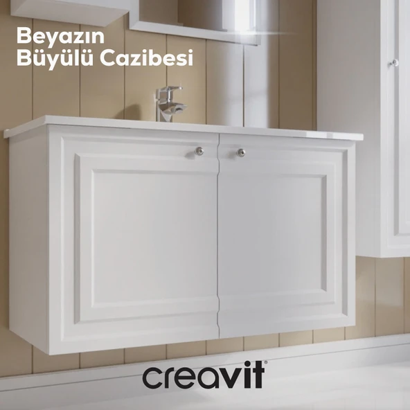 Kayra Lavabo Dolabı Kapaklı 100cm Mat Beyaz - Resim 2