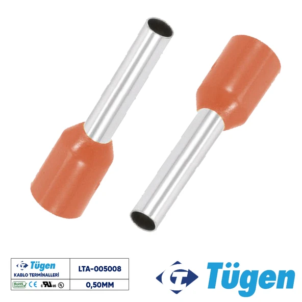 Tügen 0,50mm İzoleli Yüksük Turuncu ( 1 Kutu 1000 Adet ) ürün görseli 1