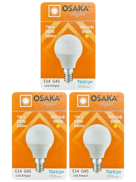 (3 Adet) Osaka 7W (50W) Sarı Işık E14 Duylu (İnce Duy) Led Mini Ampul ürün görseli