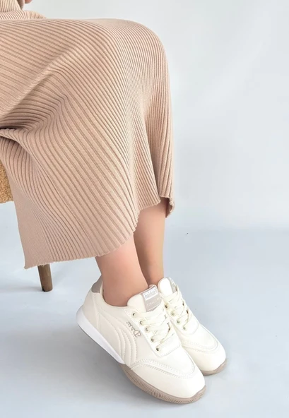 Tawen Bej Cilt Bağcıklı Spor Ayakkabı - Resim 7