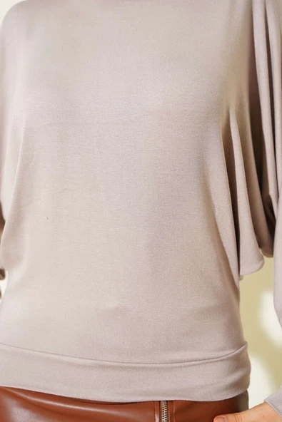 sa Kol Salaş Bluz Vizon T4273 - Resim 3