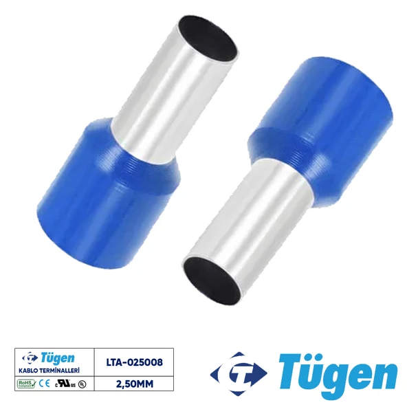 Tügen 2,50mm İzoleli Yüksük Mavi ( 1 Kutu 500 Adet ) ürün görseli 1