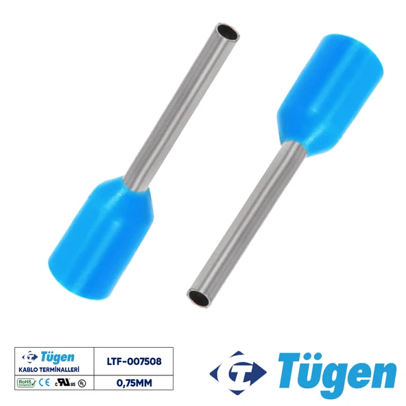 Tügen 0,75mm İzoleli Yüksük Mavi ( 1 Kutu 1000 Adet ) ürün görseli 1