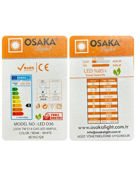 (1 Adet) Osaka 7W (50W) Beyaz Işık E14 Duylu (İnce Duy) Led Mini Ampul - Resim 3