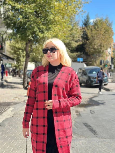 Triko Hırka elbise ikili takım kırmızıSiyah - 3