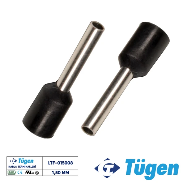 Tügen 1,50mm İzoleli Yüksük Siyah ( 1 Kutu 1000 Adet ) ürün görseli 1