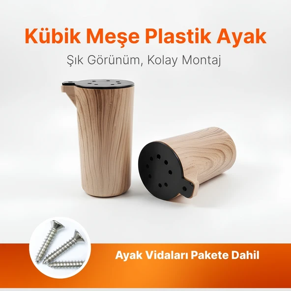 Kübik Meşe Sert Plastik 15 cm Mobilya Kanepe Koltuk Baza Yükseltme Ayağı Tekli Bohem Ayak - Resim 7