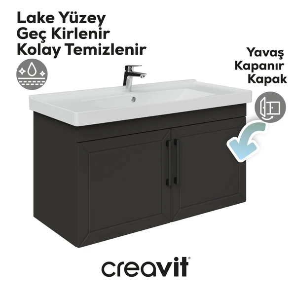 D20 100 Cm Kapaklı Lavabo Dolabı Antrasit Lake - Resim 3