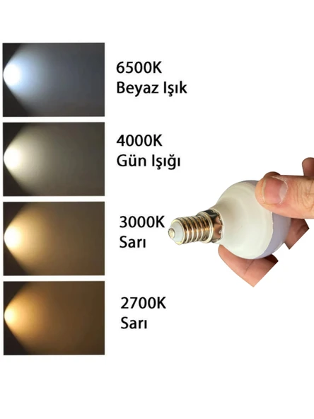 (10 Adet) Osaka 7W (50W) Sarı Işık E14 Duylu (İnce Duy) Led Mini Ampul - Resim 5
