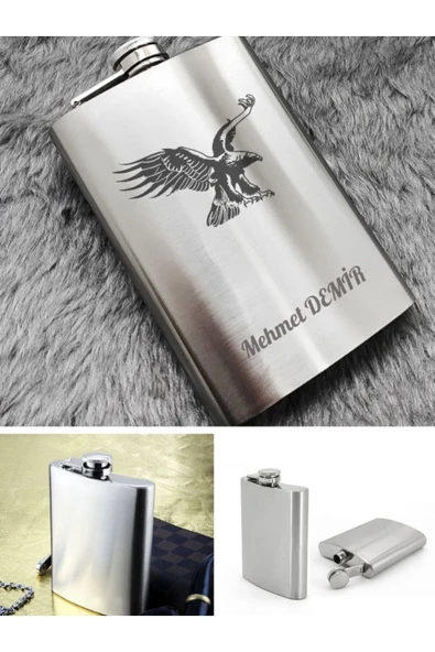 Vip Hediye İsime Kişiye Özel 9 Oz Çelik Cep Matarası Kartal Temalı 266 Ml İçecek Matarası ürün görseli 1