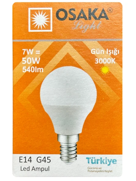 (5 Adet) Osaka 7W (50W) Sarı Işık E14 Duylu (İnce Duy) Led Mini Ampul - Resim 2