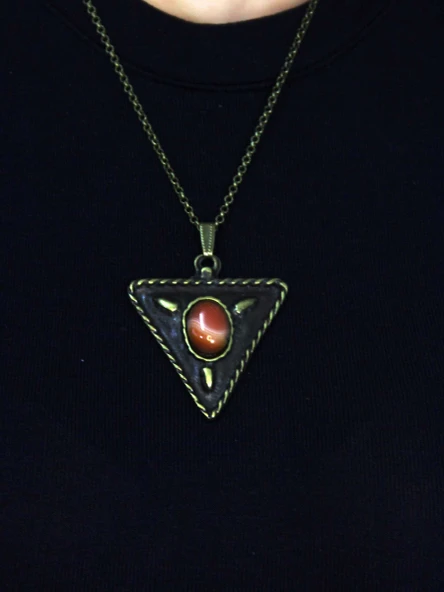Doğal Taş Yemen Akik Doğal Taşlı Üçgen Model Antik Kadın Kolye euk41yma ürün görseli