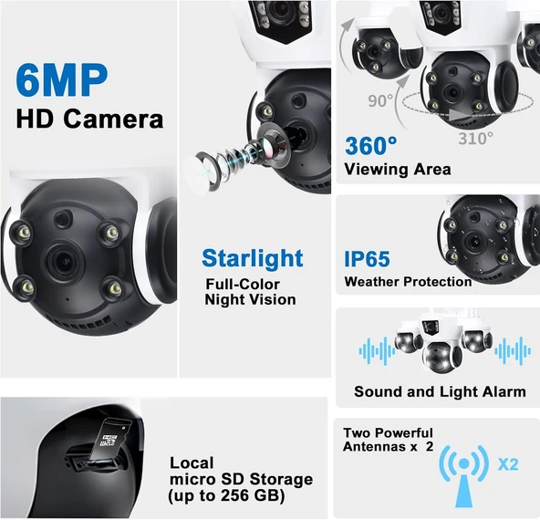 MPIA MIZU 6MP Üç Kameralı 10X Dijital Zoom Gece Görüş Wifi Sesli Türkçe - Resim 3