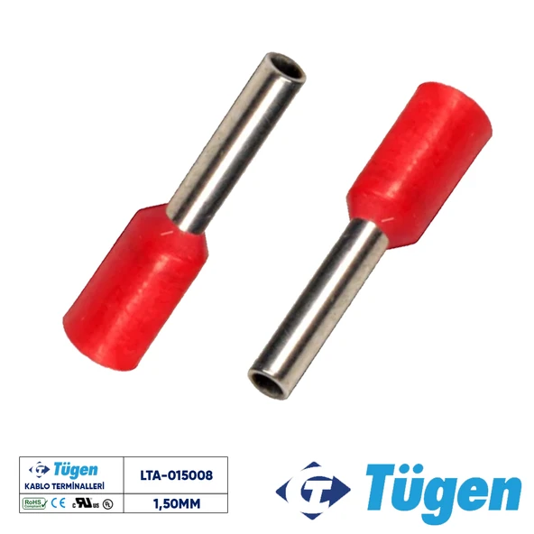 Tügen 1,50mm İzoleli Yüksük Kırmızı ( 1 Kutu 1000 Adet ) ürün görseli 1
