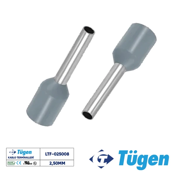 Tügen 2,50mm İzoleli Yüksük Gri ( 1 Kutu 500 Adet ) ürün görseli 1