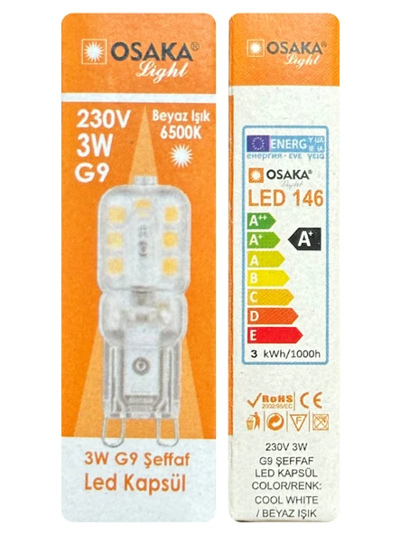 (8 Adet) Osaka 3W Beyaz Işık (6500K) Dim Edilebilir G9 Duylu Led Kapsül Ampul - Resim 3