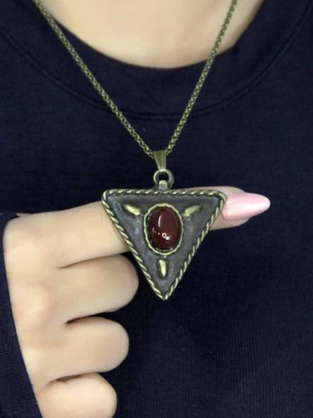 Doğal Taş Akik Doğal Taşlı Üçgen Model Antik Kadın Kolye euk41a ürün görseli