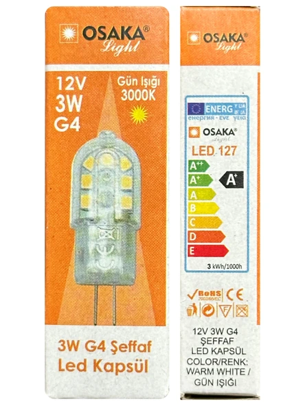 (10 Adet) Osaka 12Volt 3W Sarı Işık (3000K) G4 Duylu Led Kapsül Ampul - Resim 3