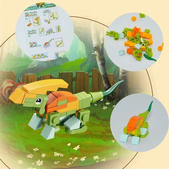 Bricks - Tyrannosaurus 12 in 1 Dinazor Yapım Seti - Blok Oyuncak SM195B - Resim 6