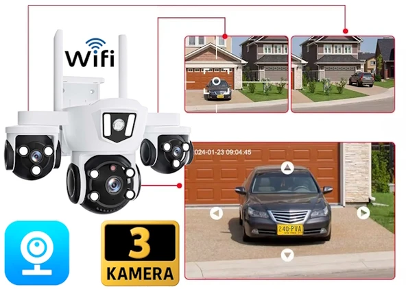 V380Pro 18MP (6MP+6MP+6MP) Üç Kameralı 10X Zoom Gece Görüş Wifi Sesli Türkçe - Resim 8