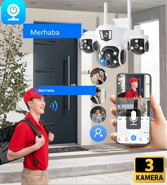 V380Pro 18MP (6MP+6MP+6MP) Üç Kameralı 10X Zoom Gece Görüş Wifi Sesli Türkçe - Resim 2