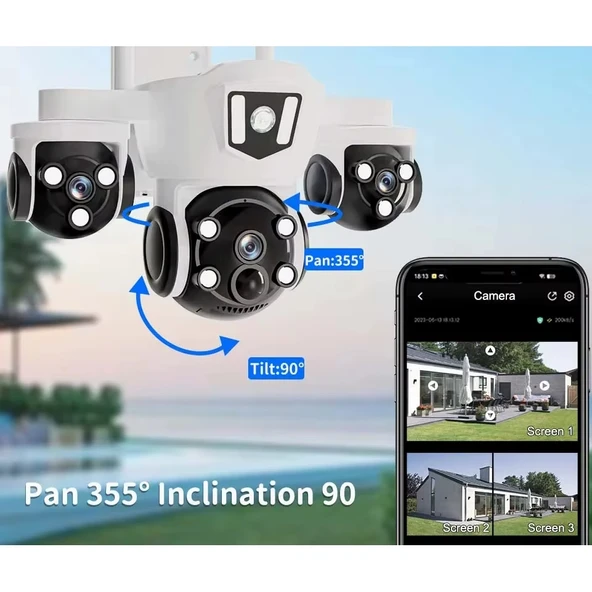 V380Pro 18MP (6MP+6MP+6MP) Üç Kameralı 10X Zoom Gece Görüş Wifi Sesli Türkçe - Resim 6