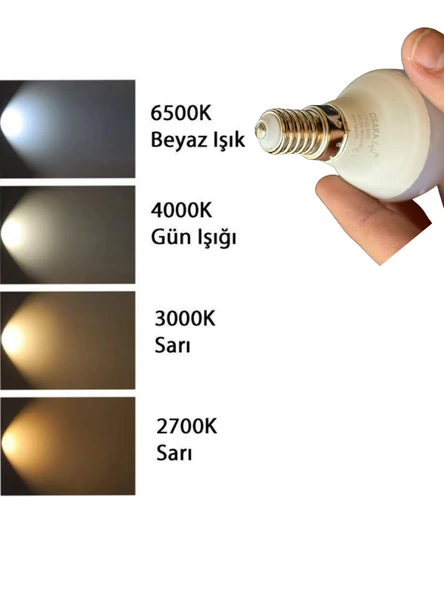 (8 Adet) Osaka 7W (50W) Beyaz Işık E14 Duylu (İnce Duy) Led Mini Ampul - Resim 5