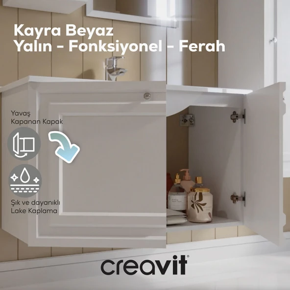 Kayra Lavabo Dolabı Kapaklı 100cm Mat Beyaz - Resim 3