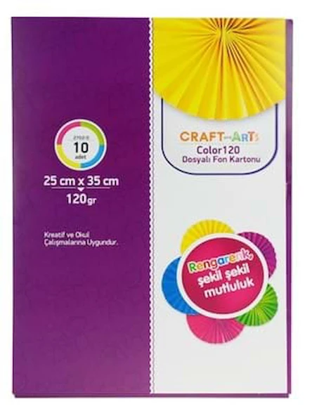 Craft and Arts 25x35cm 120gr Dosyalı Fon Kartonu 10 Renk ürün görseli