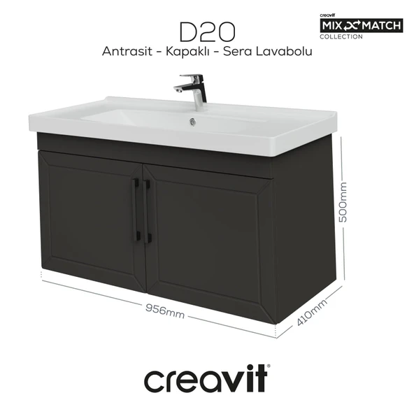 D20 100 Cm Kapaklı Lavabo Dolabı Antrasit Lake ürün görseli