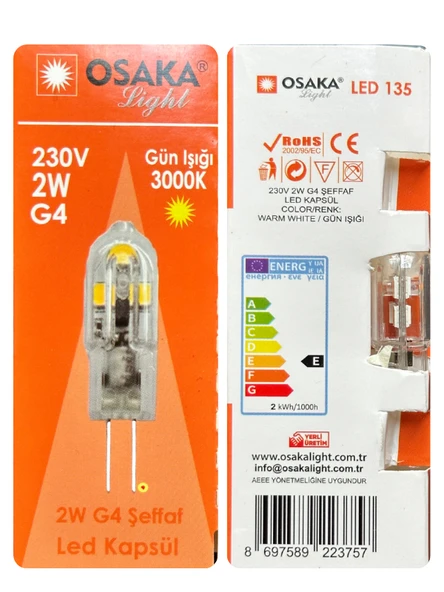 (10 Adet) Osaka 2W Sarı Işık (3000K) G4 Duylu Led Kapsül Ampul - Resim 4