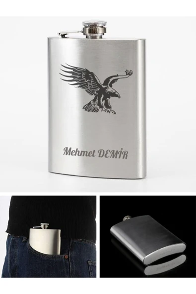 Vip Hediye İsime Kişiye Özel 9 Oz Çelik Cep Matarası Kartal Temalı 266 Ml İçecek Matarası - Resim 2