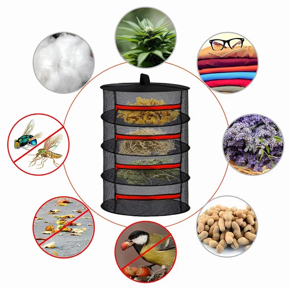 TİNEKE 4 Katlı Fermuarlı Meyve Sebze Kurutma Filesi  Katlanabilir Doğal Kurutma Sepeti  KIRMIZI - Resim 3