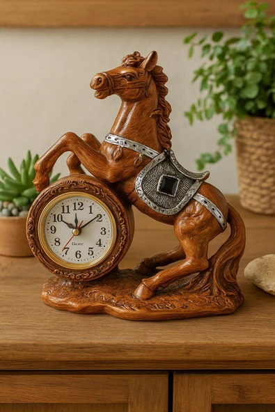 Ofisinize Masaüstü Dekorasyonu 3’lü Masa Üstü Manyetik Kum Saati Metal Dünya Küresi At Figürlü Saat - 7