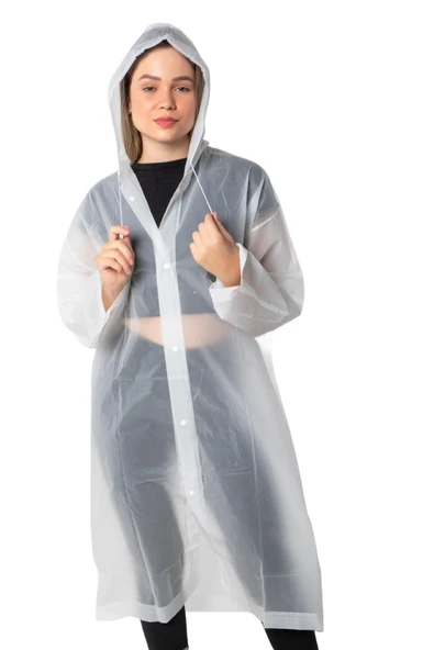Kadın Erkek Yağmurluk Kapüşonlu Çıtçıtlı Eva Beyaz Yağmurluk Bymmrc881r02 - Resim 4