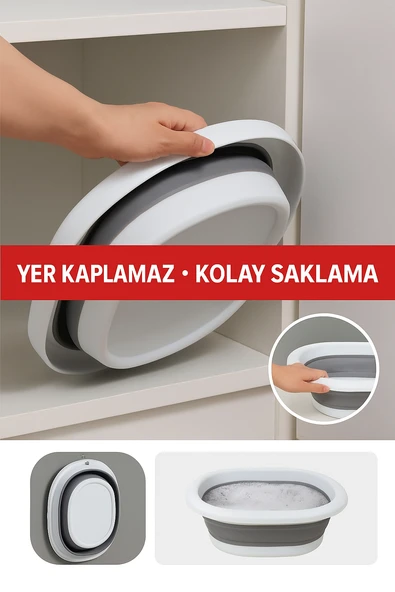 10 LT Katlanabilir Kare Leğen – PP + Silikon, Yer Kaplamaz, Dayanıklı, Çok Amaçlı - 7