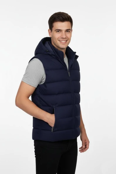 Erkek Spor Kapüşonlu Yelek Regular Kalıp 961-309 BGL-ST04874 - Resim 4