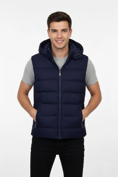 Erkek Spor Kapüşonlu Yelek Regular Kalıp 961-309 BGL-ST04874 - Resim 2