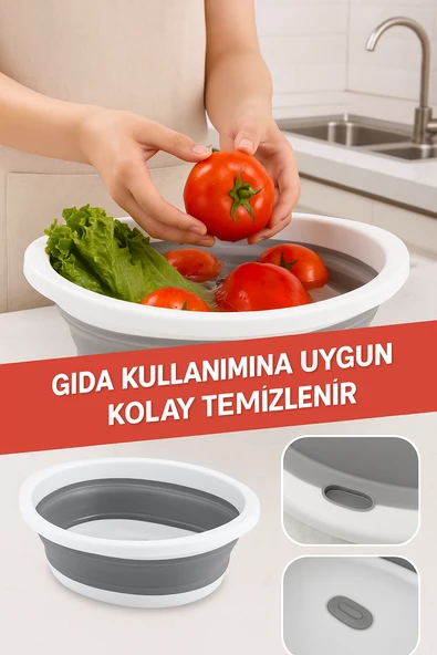 10 LT Katlanabilir Kare Leğen – PP + Silikon, Yer Kaplamaz, Dayanıklı, Çok Amaçlı - 5