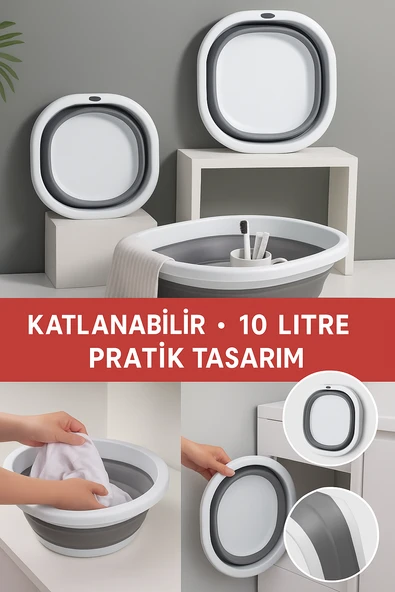 10 LT Katlanabilir Kare Leğen – PP + Silikon, Yer Kaplamaz, Dayanıklı, Çok Amaçlı