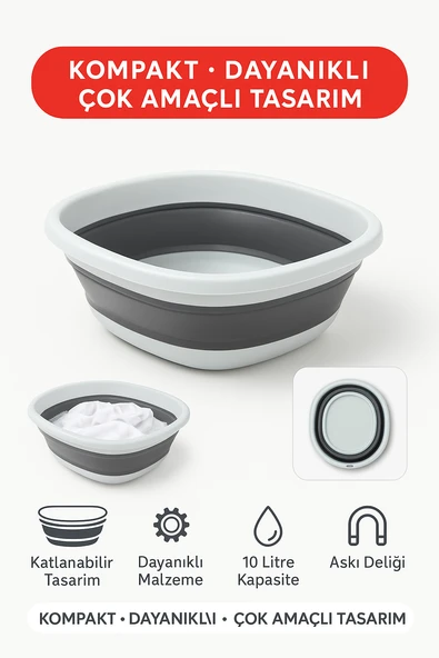 10 LT Katlanabilir Kare Leğen – PP + Silikon, Yer Kaplamaz, Dayanıklı, Çok Amaçlı - 8
