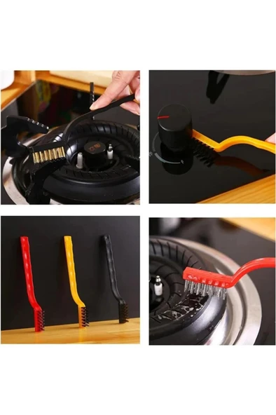 TİNEKE 3 Adet Ocak Fırın Mangal Izgara Airfryer Temizliği Tel Pas Sökme Detay 3lü Yağ Temizleme Fırçası - Resim 3