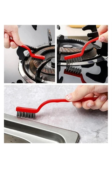 TİNEKE 3 Adet Ocak Fırın Mangal Izgara Airfryer Temizliği Tel Pas Sökme Detay 3lü Yağ Temizleme Fırçası - Resim 5