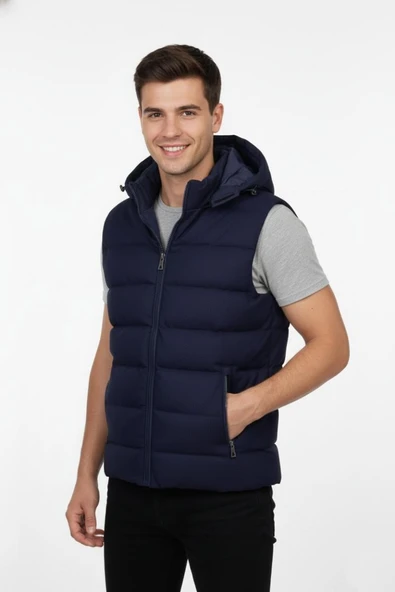 Erkek Spor Kapüşonlu Yelek Regular Kalıp 961-309 BGL-ST04874 - Resim 3