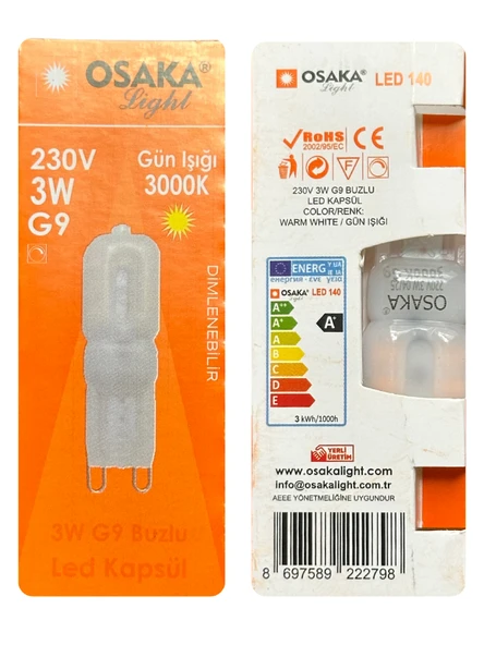 (10 Adet) Osaka 3W Sarı Işık (3000K) Buzlu Dim Edilebilir G9 Duylu Led Kapsül Ampul - Resim 3