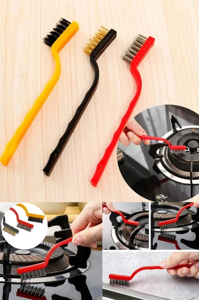 TİNEKE 3 Adet Ocak Fırın Mangal Izgara Airfryer Temizliği Tel Pas Sökme Detay 3lü Yağ Temizleme Fırçası ürün görseli