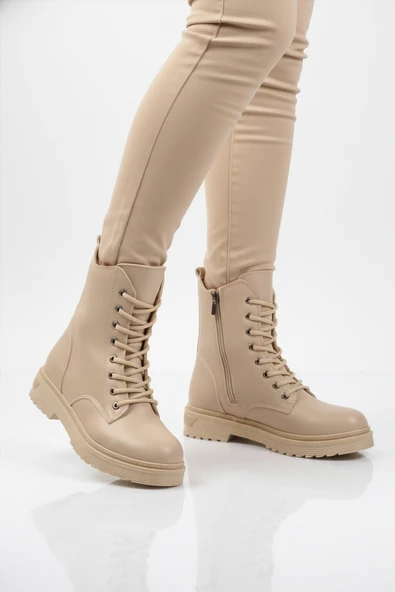Aspor Bej Kürklü Bağcıklı Fermuarlı Kadın Topuklu Bot ürün görseli